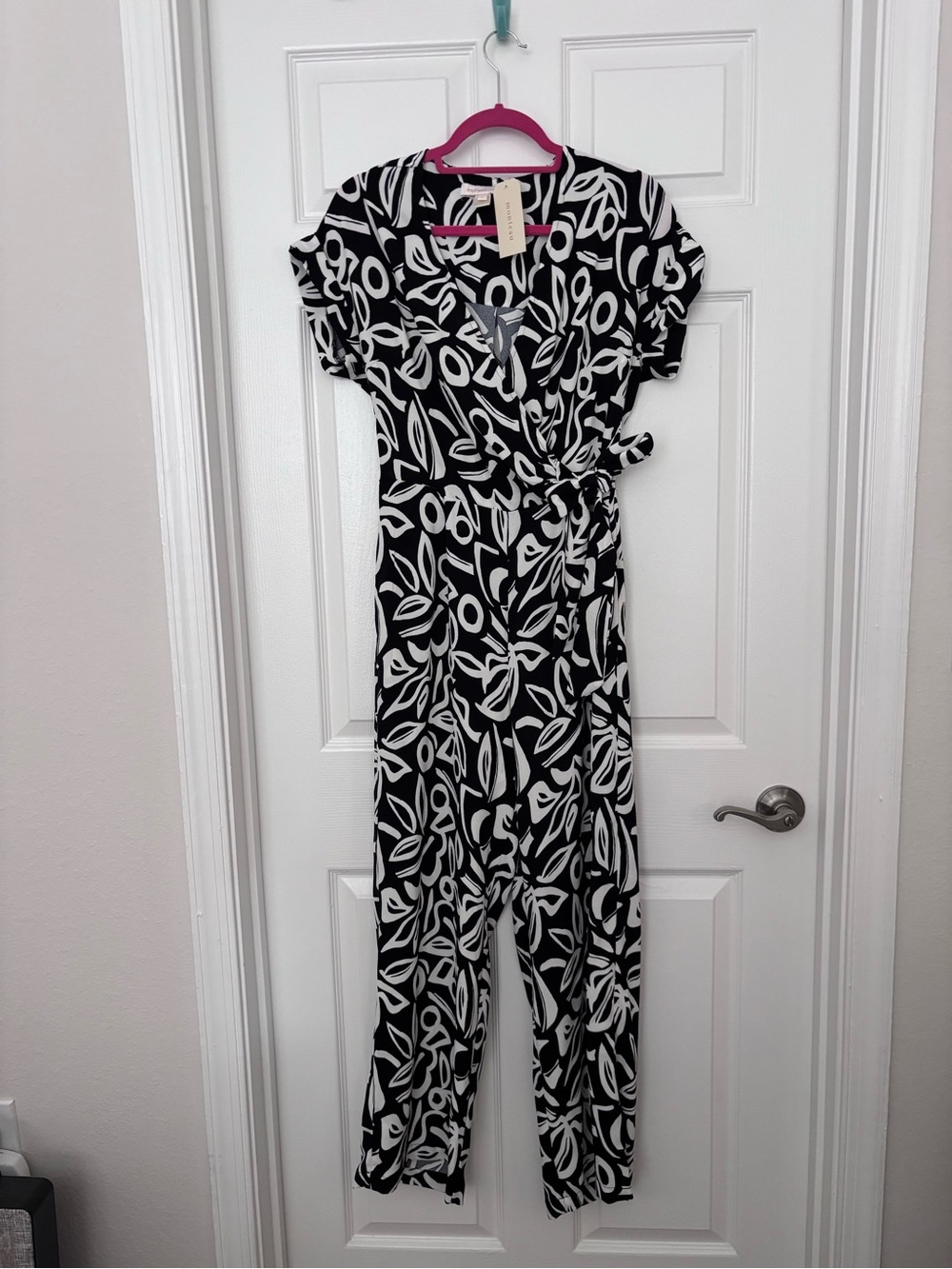 Monteau Black and White Printed Wrap Jumpsuit